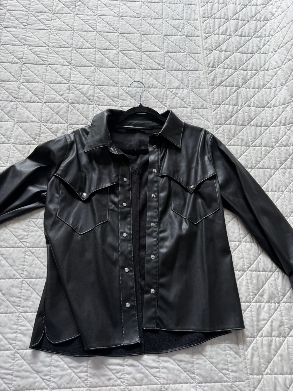 Women’s Black Faux Leather Western-Style Shirt Jacket